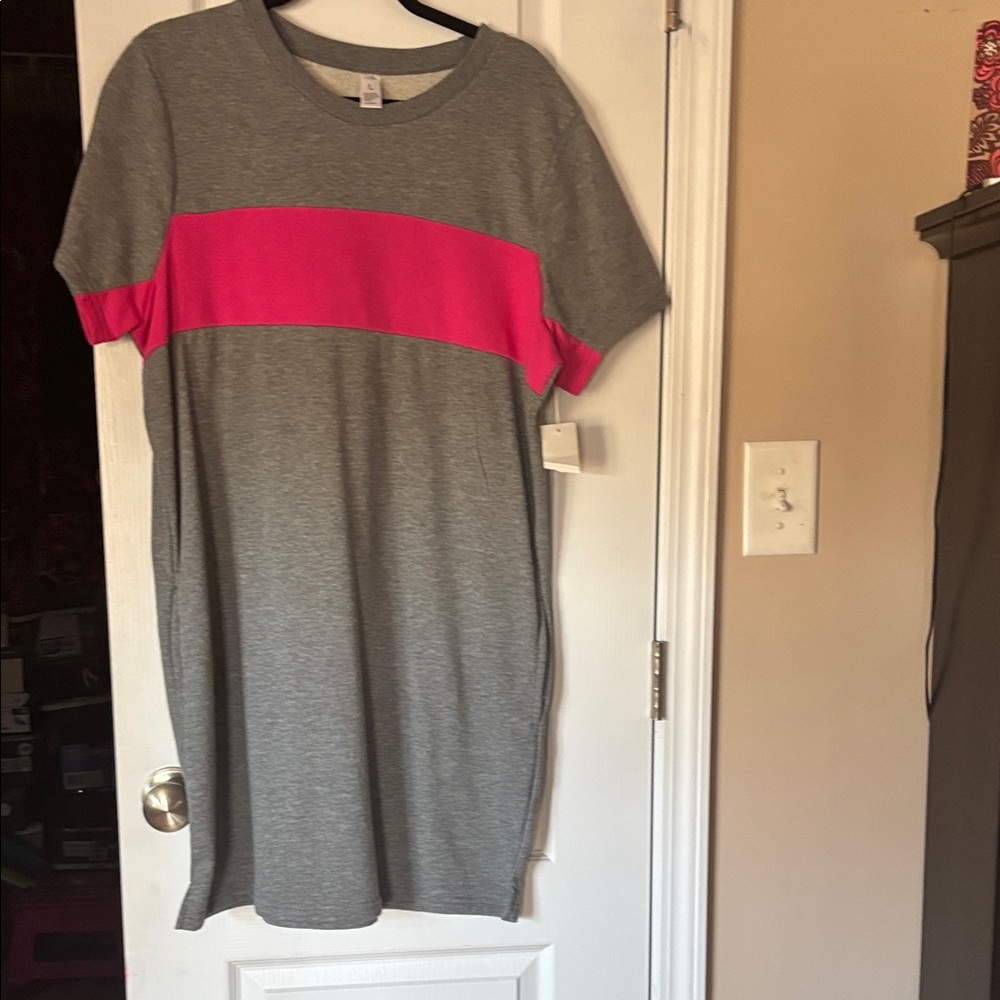 Just Be Gray Dress with Pink Accent